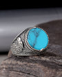 925 Sterling Silver Eagle Motif Turquoise Stone Men's Ring