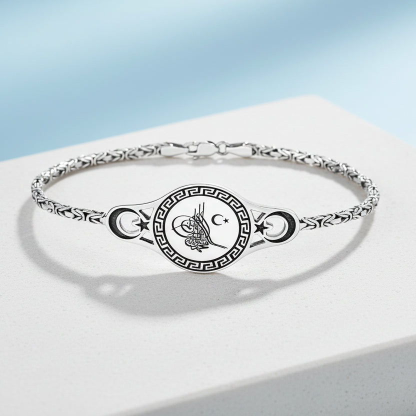 Bracelet en argent avec chaîne ottomane Tughra King