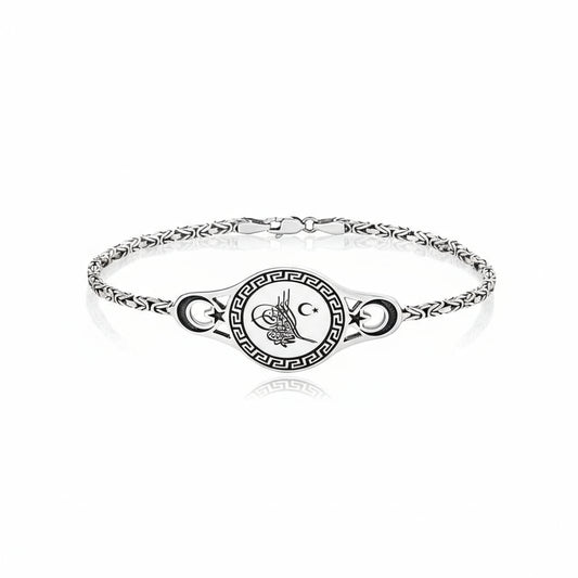 Bracelet en argent avec chaîne ottomane Tughra King