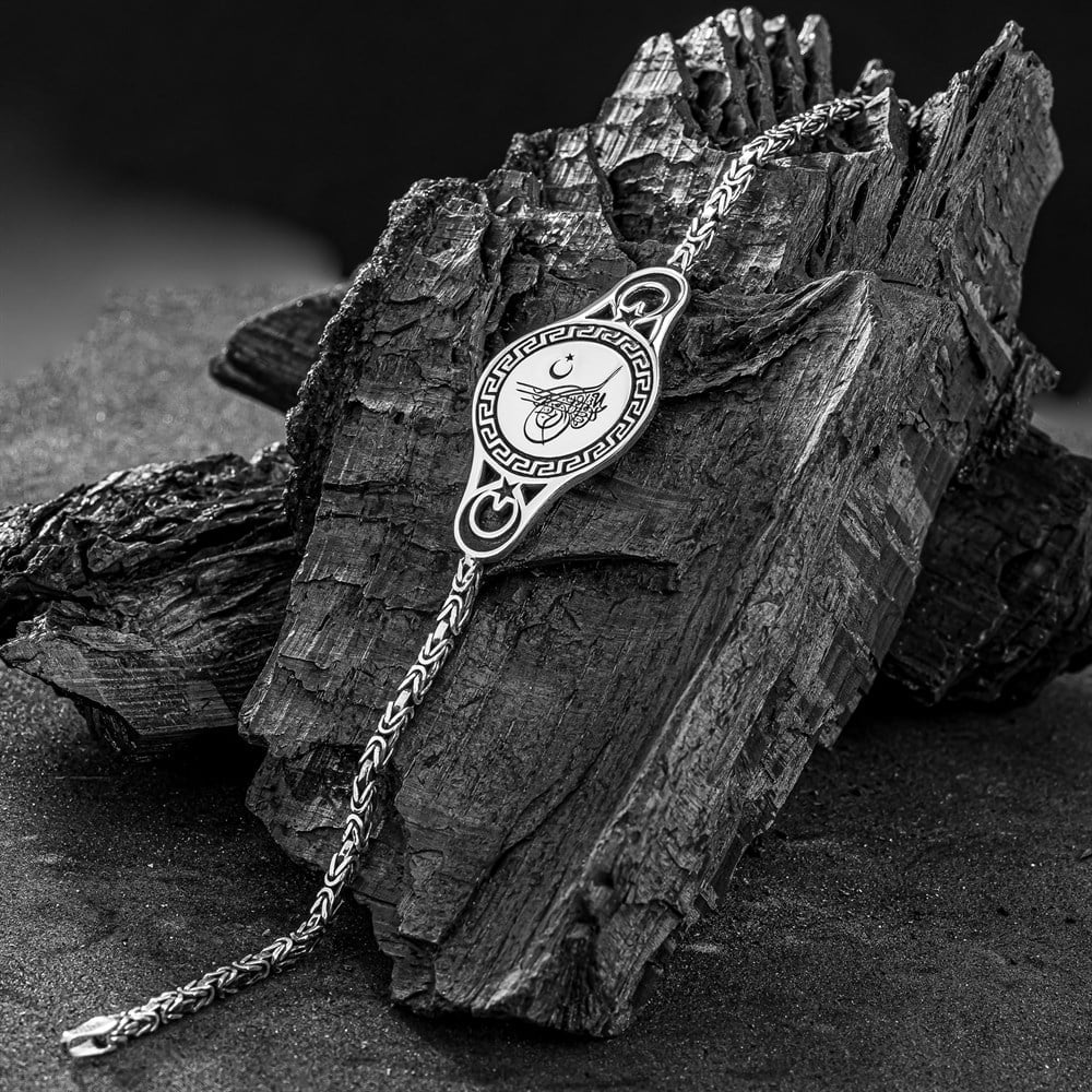 Osmanlı Tuğralı Kral Zincir Gümüş Bileklik