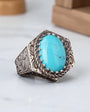 Oval Turquoise Stone Handcrafted Men's Silver Ring