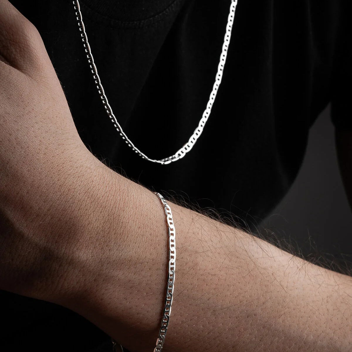 925 Sterling Silver Gourmet Chain Set (Necklace + Bracelet)
