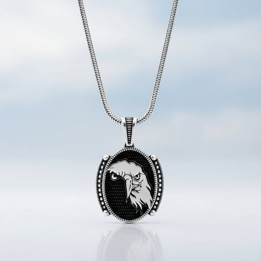 925 Sterling Silver Eagle Necklace with Micro Stone Frame