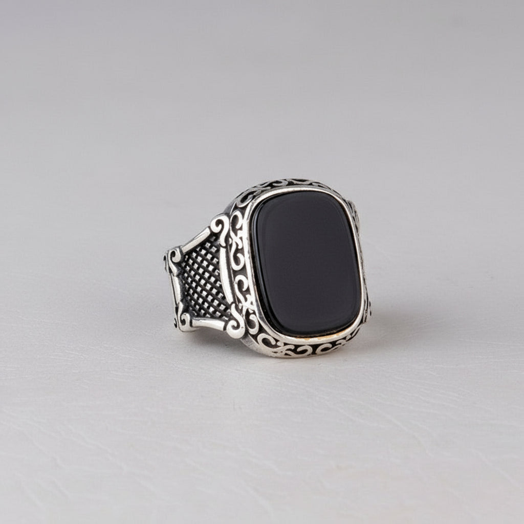 Men's 925 Sterling Silver Ring with Onyx Stone