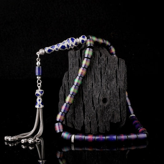 His Taşlı Kapsül Kesim Tesbih – 925 Ayar Gümüş