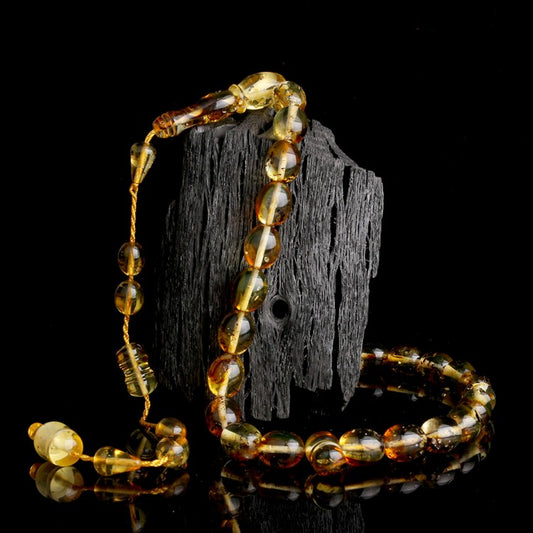 Fosilli Damla Kehribar Tesbih