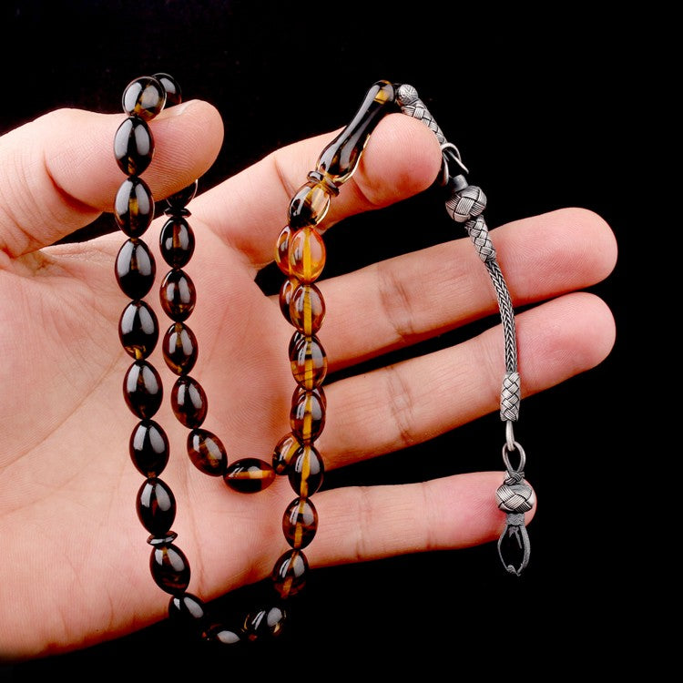 1000 Ayar Gümüş Püsküllü Süzme Ateş Kehribar Tesbih