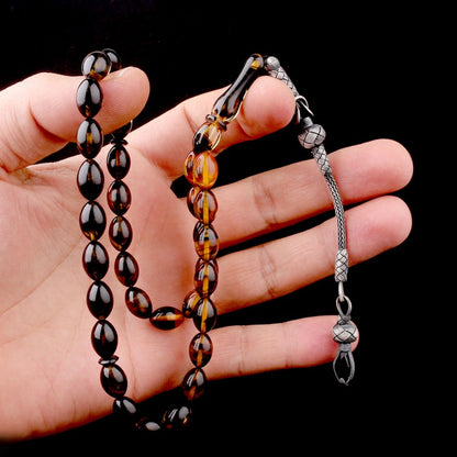 1000 Ayar Gümüş Püsküllü Süzme Ateş Kehribar Tesbih