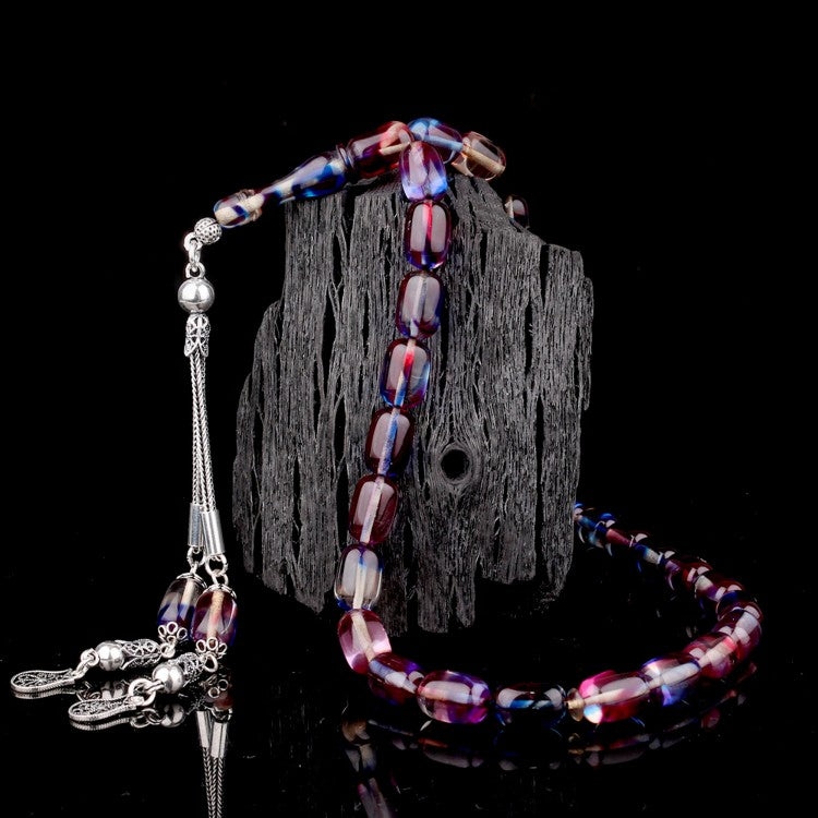 925 Ayar Gümüş Püsküllü Karışık Süzme Kehribar Tesbih