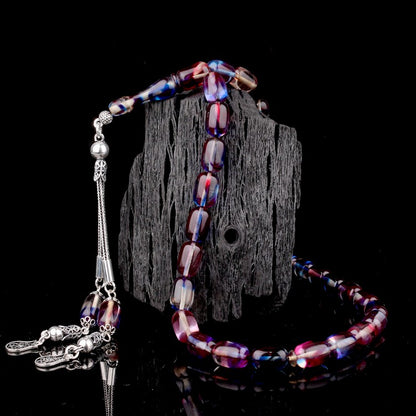 925 Ayar Gümüş Püsküllü Karışık Süzme Kehribar Tesbih