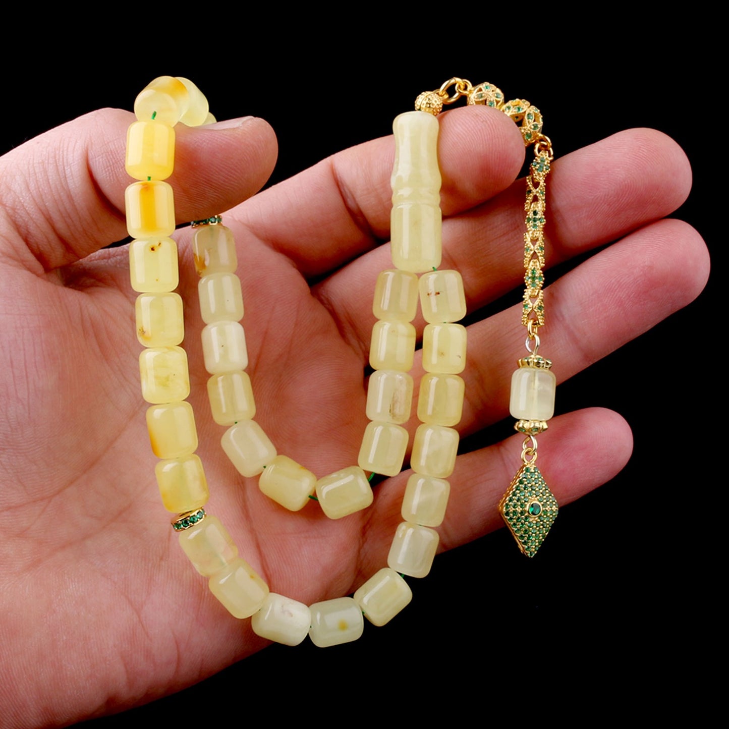 Mat Sarı Kapsül Kesim Damla Kehribar Tesbih