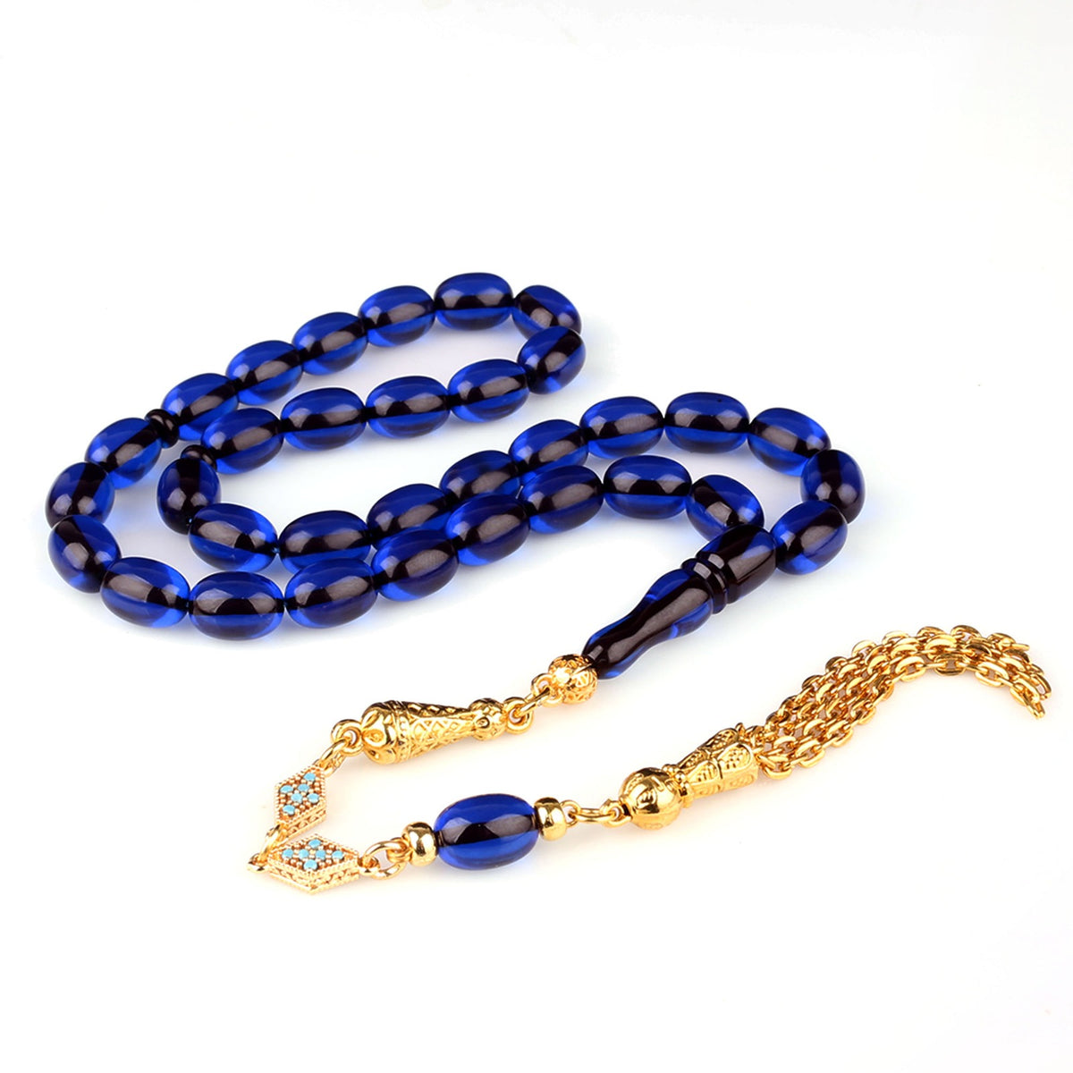 Navy Pressed Amber Prayer Beads Bafon Tasselled