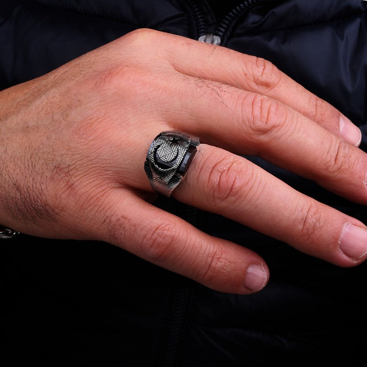 925 Ayar Gümüş Ayyıldız Zirkon Taşlı Erkek Yüzük