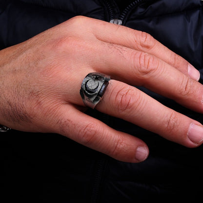 925 Ayar Gümüş Ayyıldız Zirkon Taşlı Erkek Yüzük