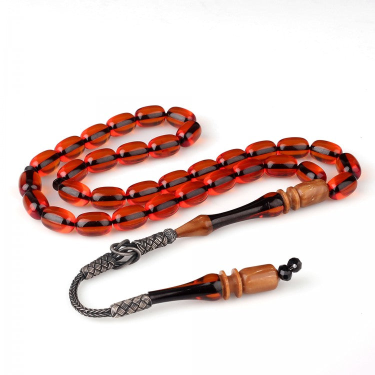 Kazaz Püsküllü Kuka İmameli Gümüş Sıkma Kehribar Tesbih (1000 Ayar)