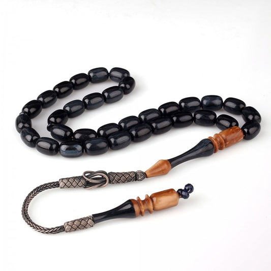 Kazaz Püsküllü Koyu Ton Sıkma Kehribar Tesbih (Özel İşçilik)