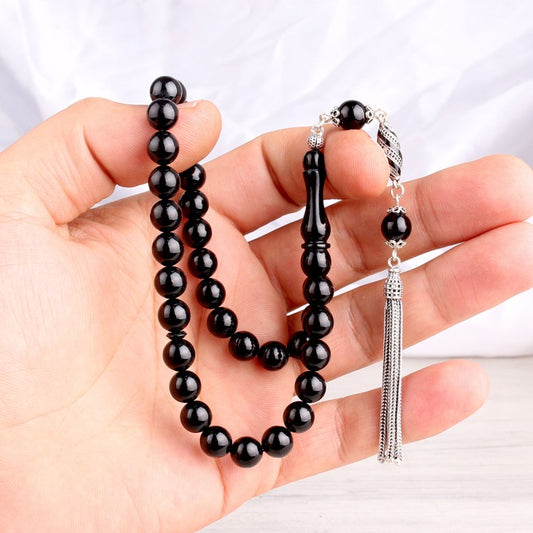 Mineli Püsküllü Ateş Kehribar Tesbih (925 Ayar Gümüş)