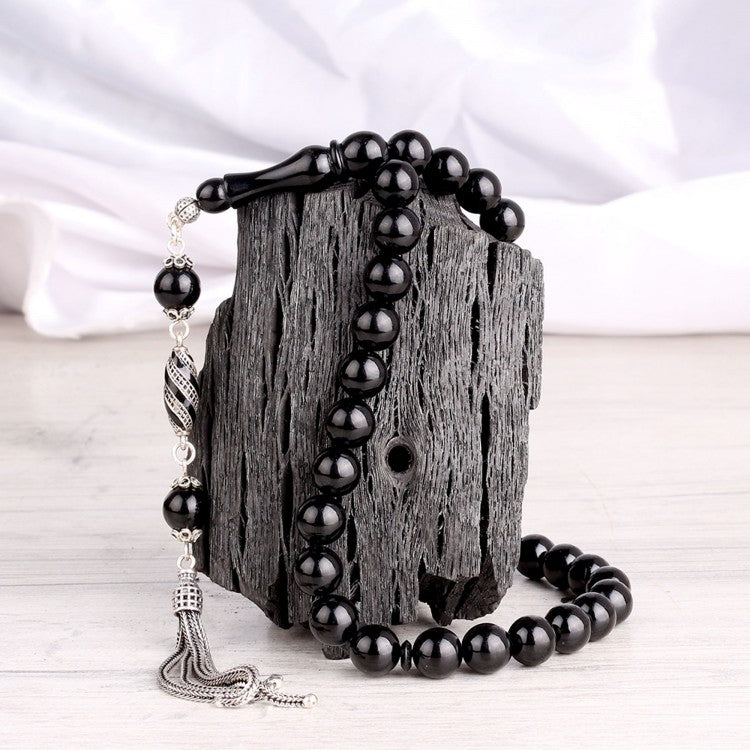 Mineli Püsküllü Ateş Kehribar Tesbih (925 Ayar Gümüş)