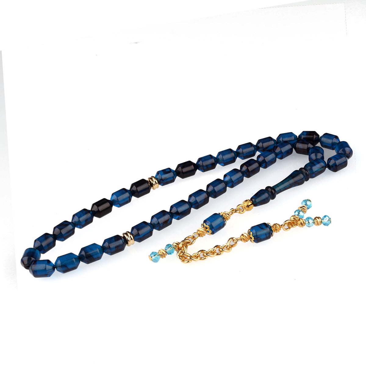 Navy Fire Amber Prayer Beads Metal Parçalı Tassel Turquoise Crystal
