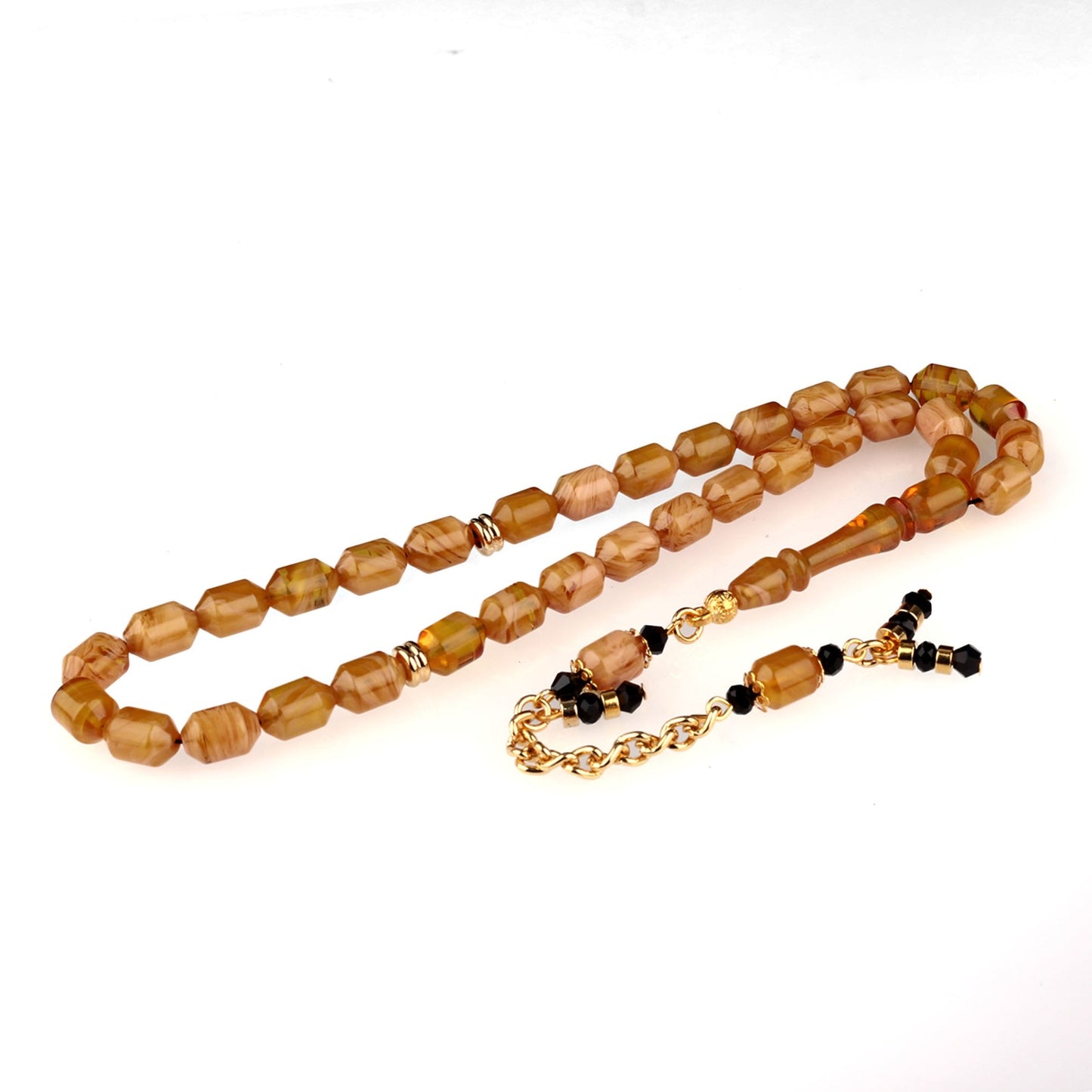 Bal Rengi Ebruli Ateş Kehribar Tesbih Metal Parçalı Püskül