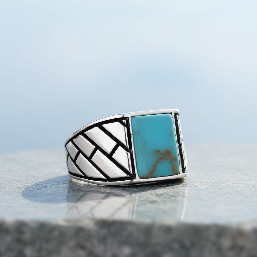925 Sterling Silver Men's Ring with Turquoise Stone
