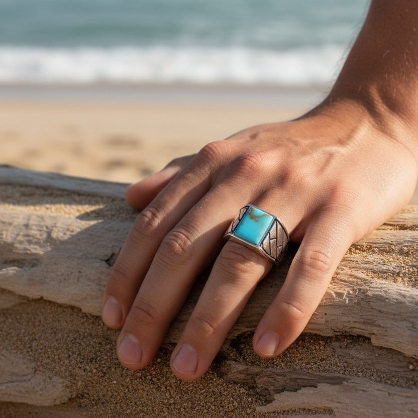 925 Sterling Silver Men's Ring with Turquoise Stone