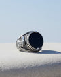 925 Sterling Silver Onyx Stone Eagle Motif Men's Ring