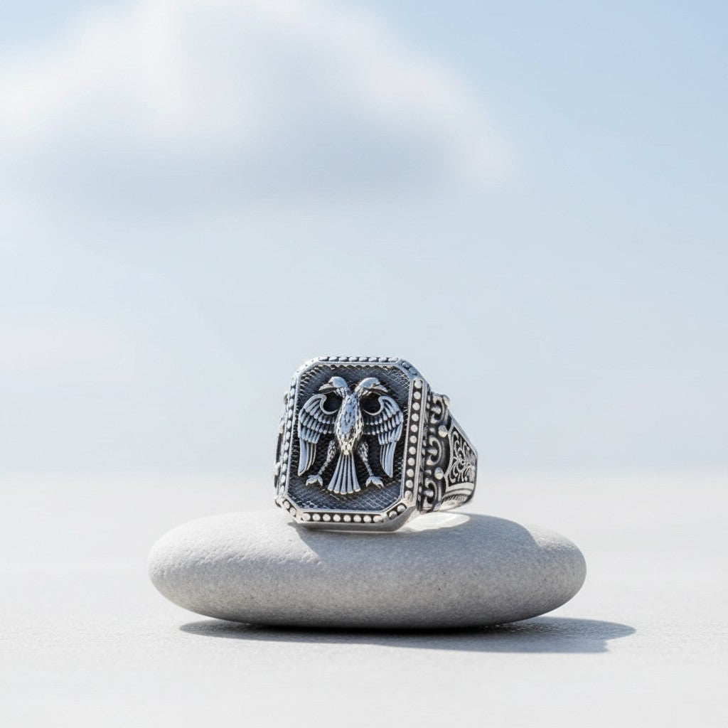 925 Sterling Silber Herrenring mit Seldschuken Adler Motiv