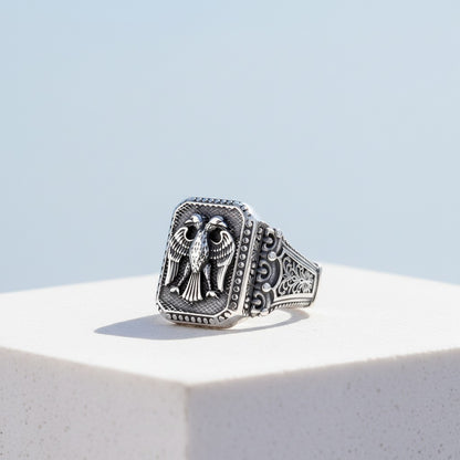 925 Sterling Silber Herrenring mit Seldschuken Adler Motiv