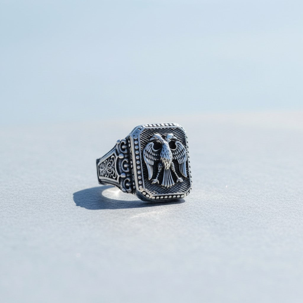 925 Sterling Silber Herrenring mit Seldschuken Adler Motiv