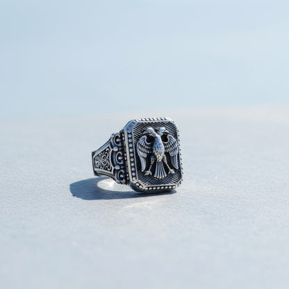 925 Sterling Silber Herrenring mit Seldschuken Adler Motiv