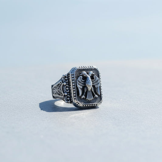 925 Sterling Silber Herrenring mit Seldschuken Adler Motiv