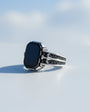 Silver Ring with Onyx Stone and Sword Detail