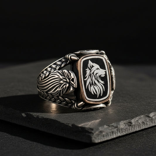 Bague Homme en Argent avec Détails Bozkurt et Aigle