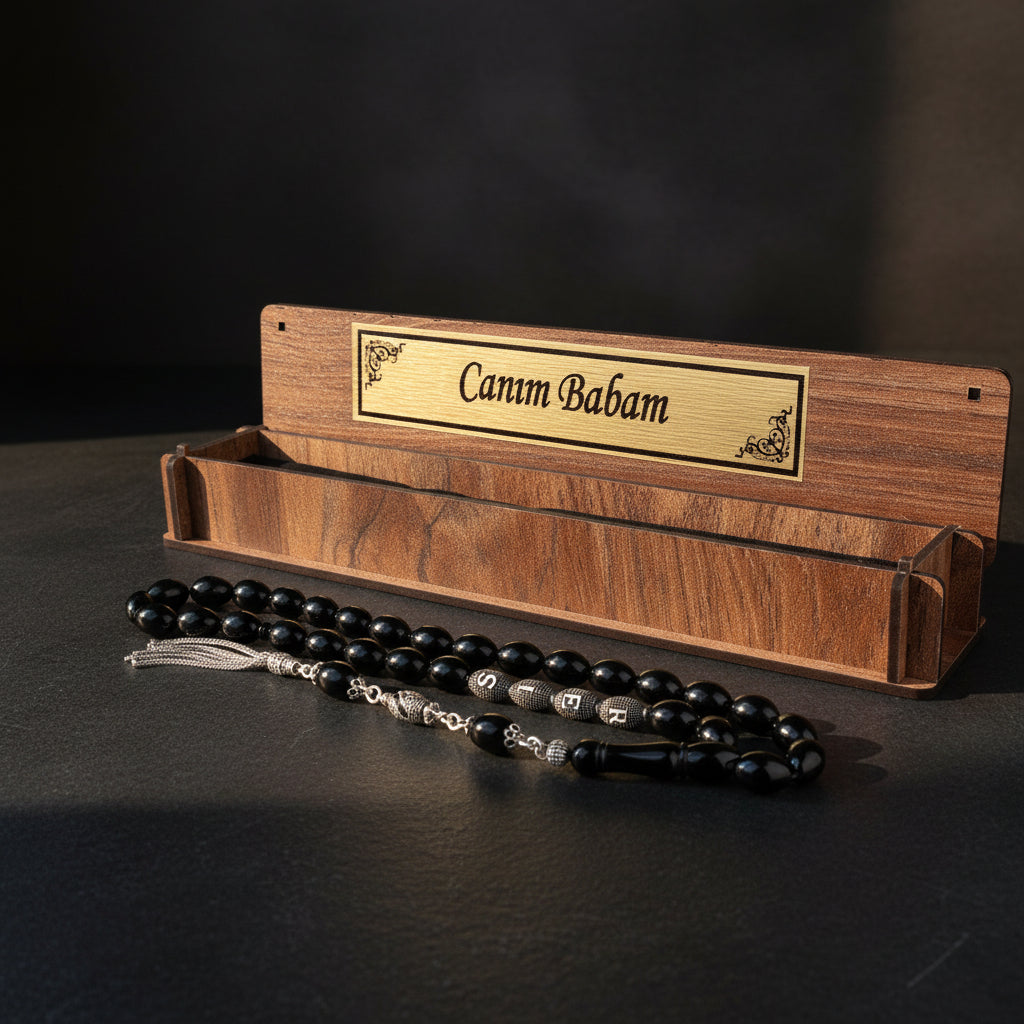 Personalized Father’s Day Prayer Beads with Canım Babam Wooden Box