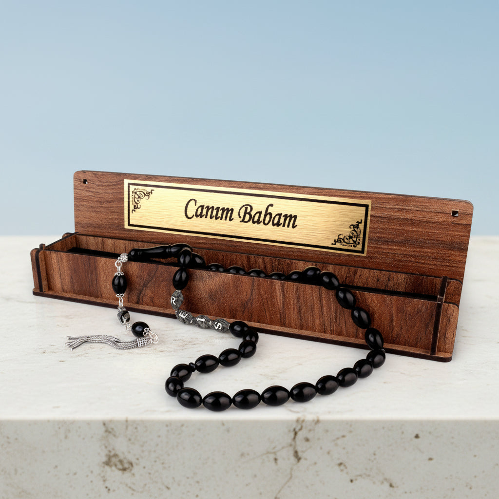 Personalized Father’s Day Prayer Beads with Canım Babam Wooden Box