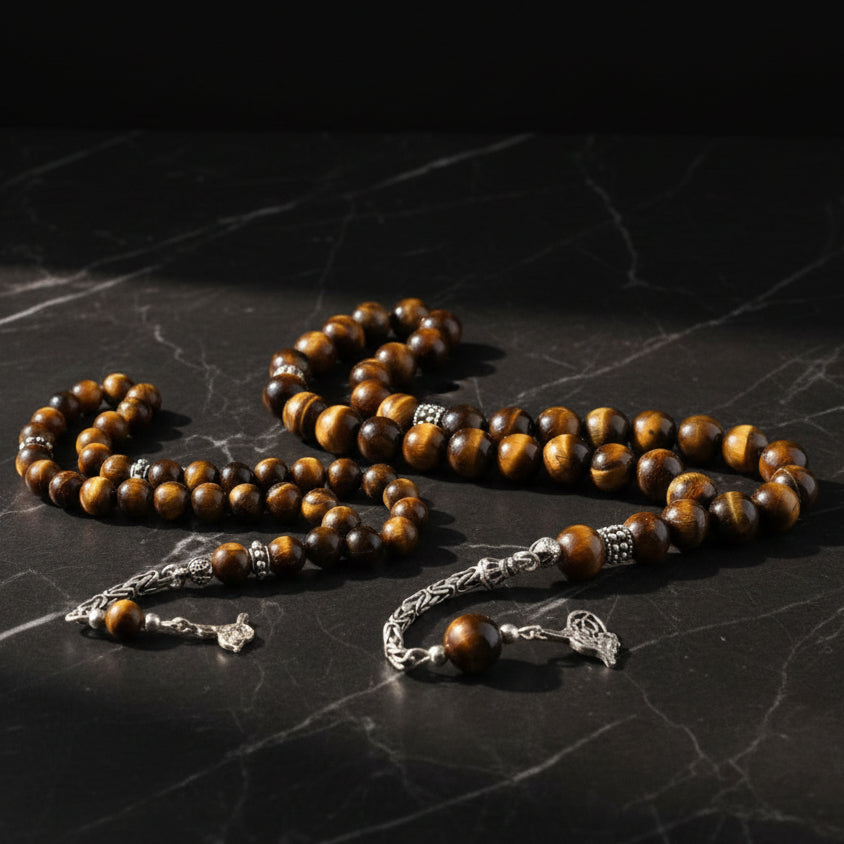 Tiger's Eye Stone Babam & Oğlum Prayer Beads Kombini