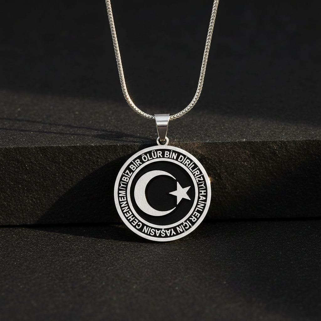 Crescent Star Silver Necklace with Inscription