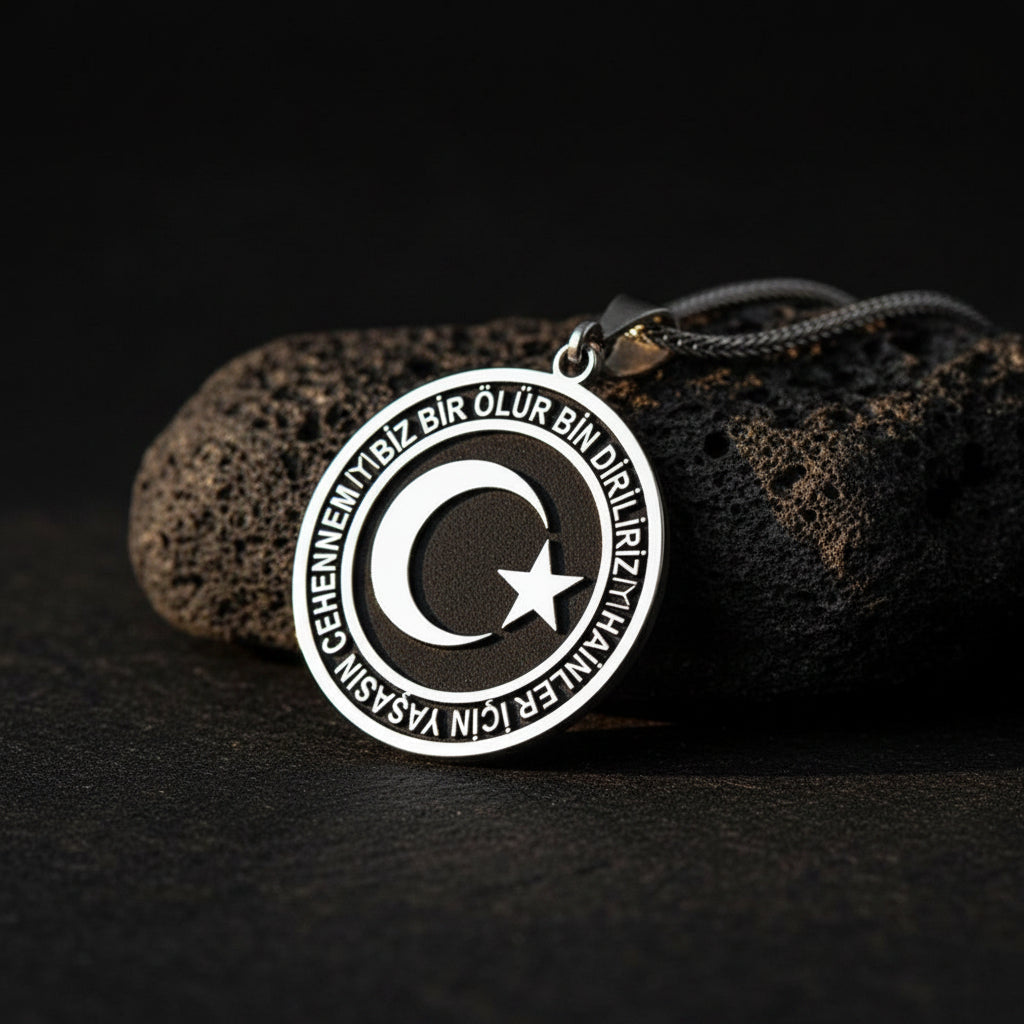Crescent Star Silver Necklace with Inscription