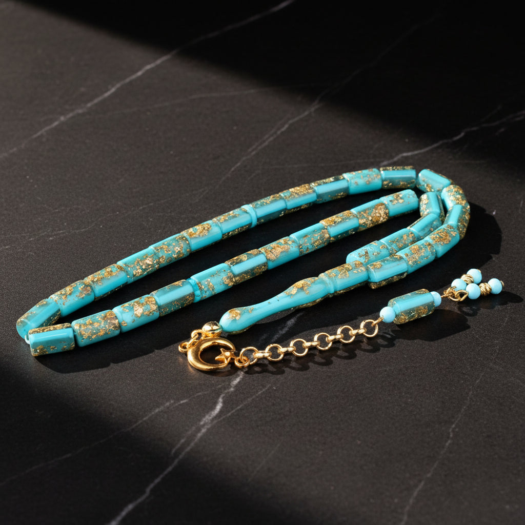 Turquoise Cut Enamel Tesbih | Metal