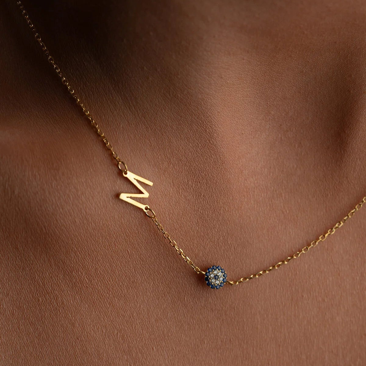 Gepersonaliseerde Letter Nazar Ketting | Verguld 925 Zilver