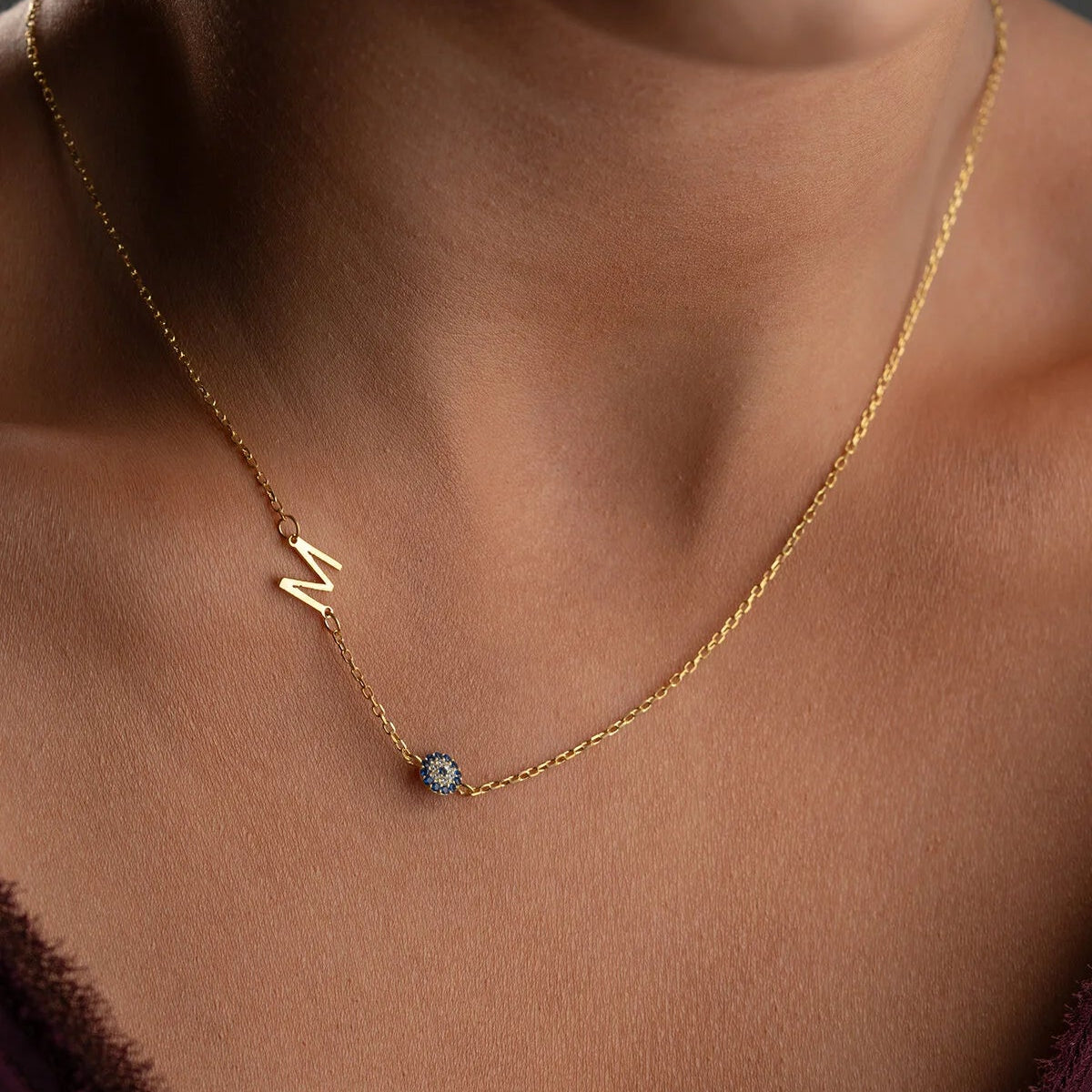 Gepersonaliseerde Letter Nazar Ketting | Verguld 925 Zilver