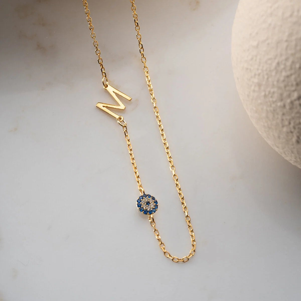 Gepersonaliseerde Letter Nazar Ketting | Verguld 925 Zilver