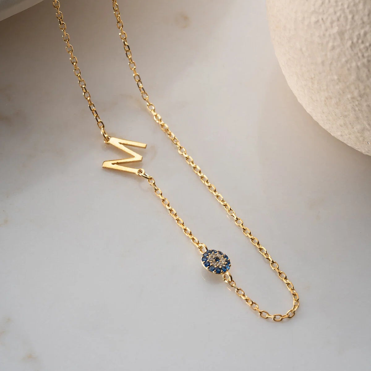 Gepersonaliseerde Letter Nazar Ketting | Verguld 925 Zilver