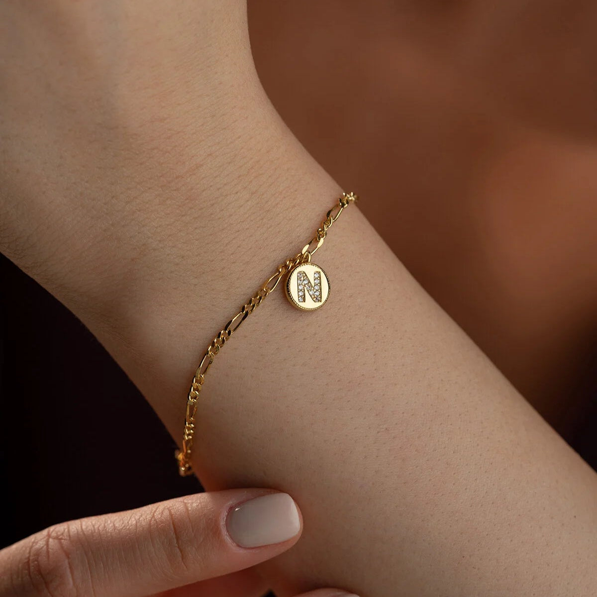 Figaro Chain Initial Bracelet | 925 Sterling Silver