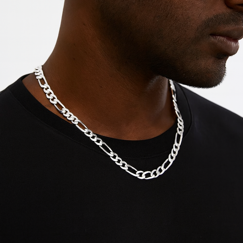 Figaro Chain 7, mm - 925 Sterling Silver