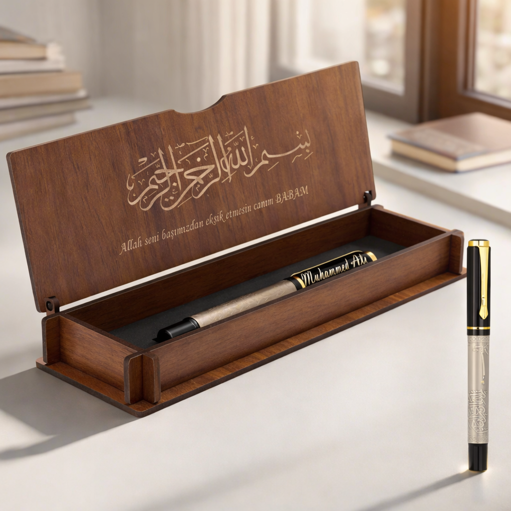Stylo à roller besmele Isimli et boîte cadeau en bois