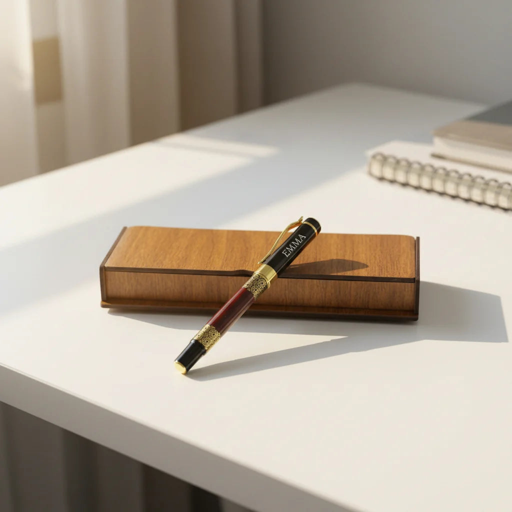Stylo Roller Personnalisé avec Prénom & Coffret en Bois