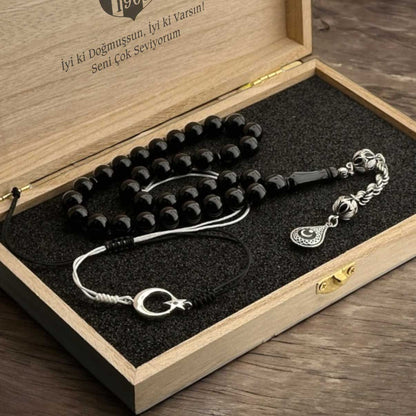 Siyah Beyaz Ateş Kehribar Ayyıldız Bileklik Kombini