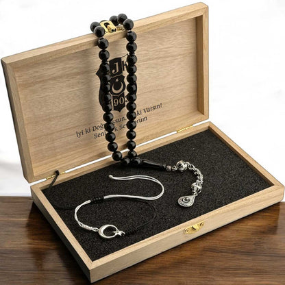 Siyah Beyaz Ateş Kehribar Ayyıldız Bileklik Kombini